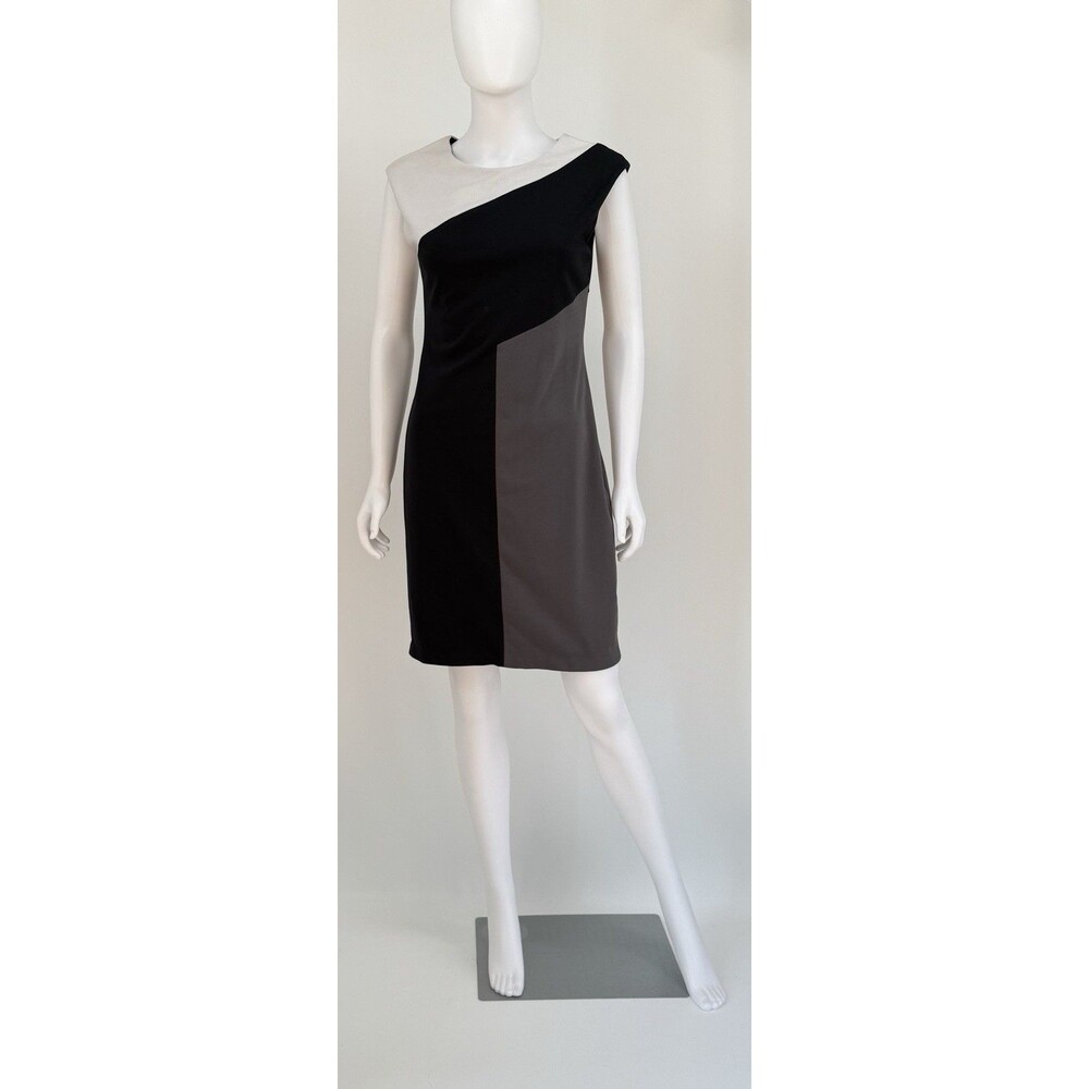 MAX AND CLEO Y2K Colorblock Grey Black White Wiggle Mini Sleeveless Dress Size 6